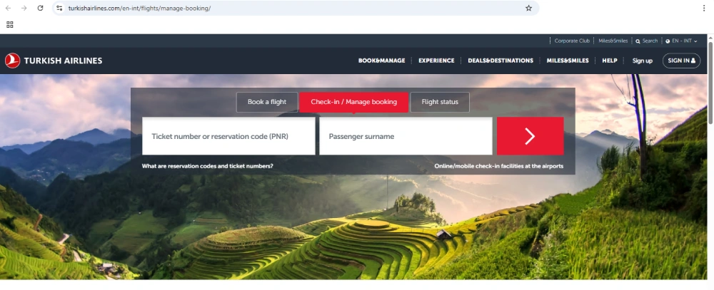 چک این آنلاین ایرلاین ترکیش برای فرودگاه امام خمینی 